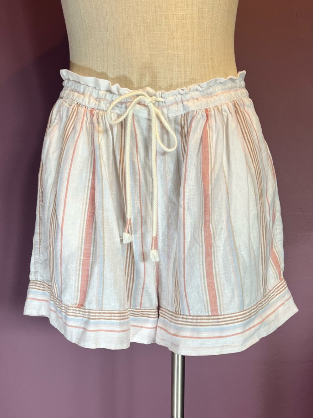 🤍Caslon Nordstrom PJ Shorts w Peach/Tan/Blue Stripes • Drawstring • Pockets